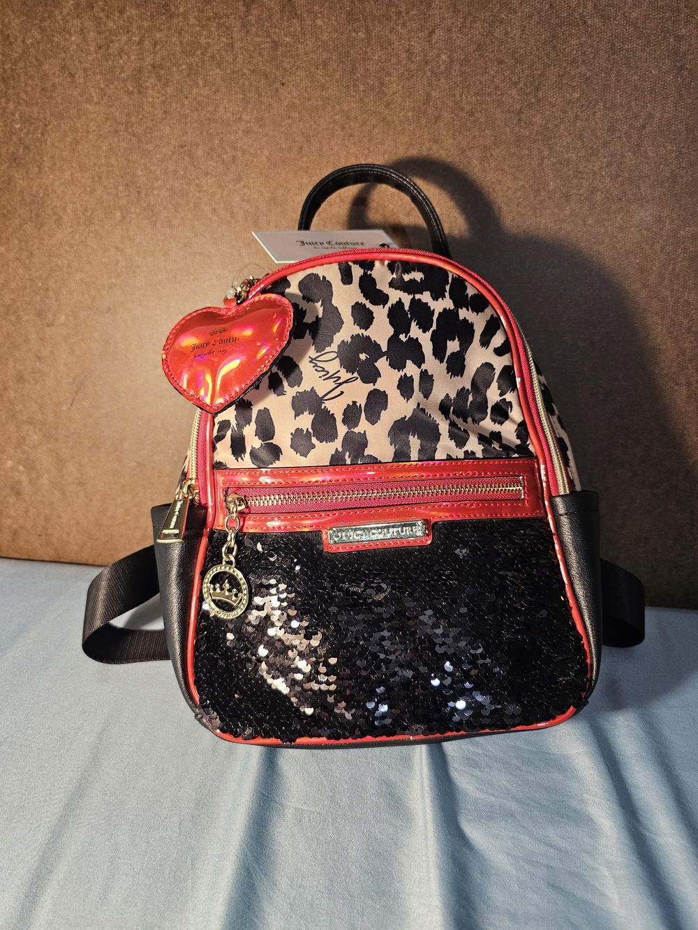 Juicy Couture Red Accent Leopard Print Mini Backpack